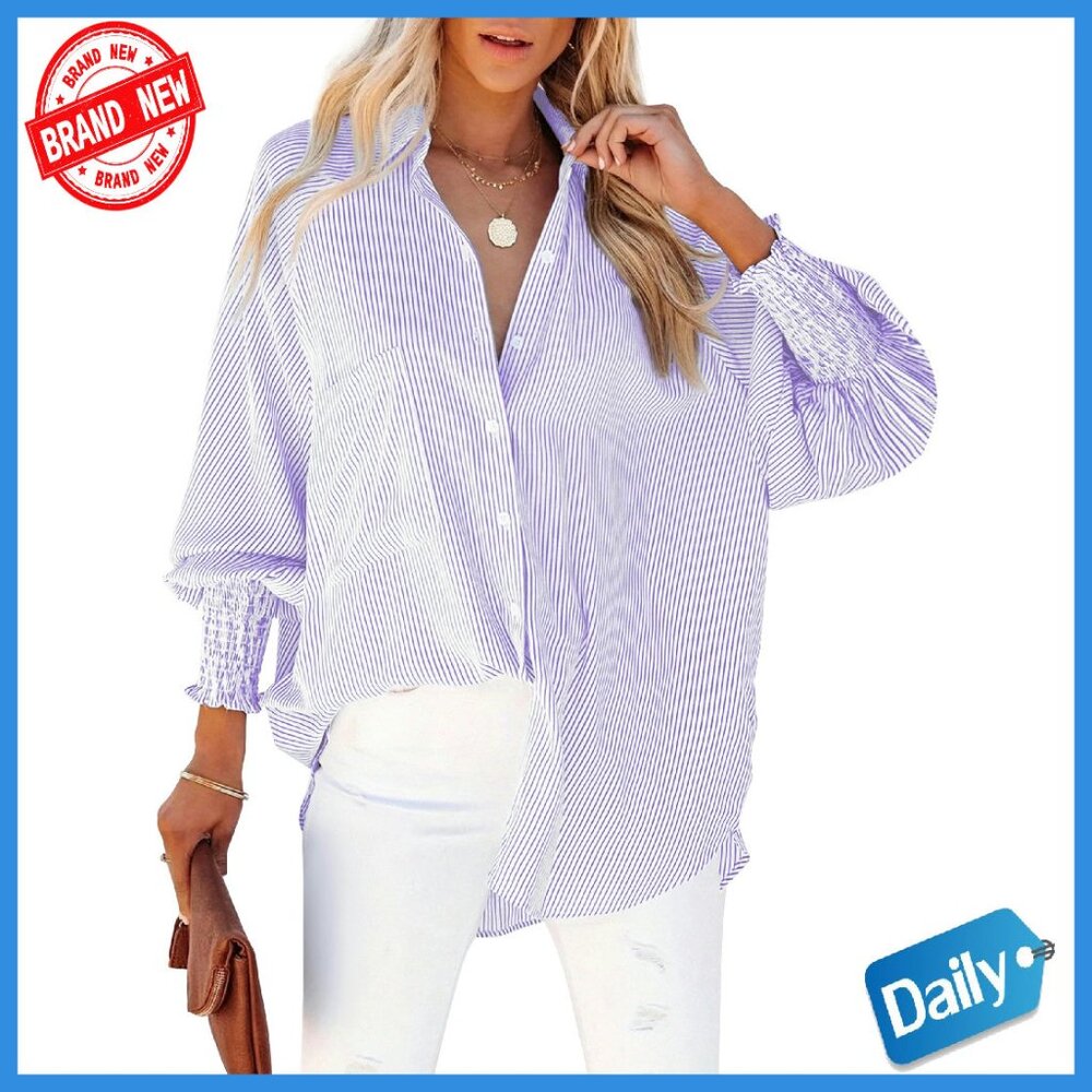 Oversized Wrinkle-Resistant Button-Down Shirt wit… - image 1